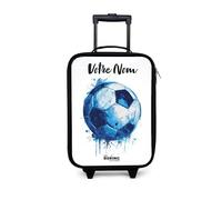 NoBoringSuitcases.com® Valise Enfant Personnalisé avec Un Nom 48x31x19 cm Ultra Légère Bagages À roulettes LED pour Enfants Valisette A Roulette Ado - Garçon - Football - Bleu - Ballon