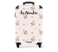 NoBoringSuitcases.com Valise Enfant, Valise Cabine, Bagages Enfant, Valise Enfant Roulette, Petite Valise Enfant, Valise Personnalisable 55x35x25cm (Motif de fusées et planètes - Beige)