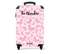 NoBoringSuitcases.com Valise Fille ou Cabine, Bagages Enfant Roulette, Personnalisable 55x35x25cm - Motif Papillons Roses - Rose Clair