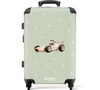NoBoringSuitcases.com® Valise Moyenne Enfant 67x43x25 cm Voyage Medium Suitcase Luggage Roulette Moyen Taille Légère Avion Solide Travel 4 Roues Fond - Beige - Voiture - Course - Rétro - Pois - Vert