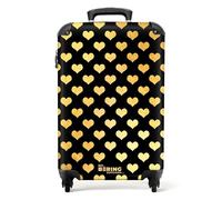 NoBoringSuitcases.com © Valise Rigide de Voyage Valise à roulettes Coque Dure en Bagage à Main - Taille Moyenne en 12 Images (Petits cœurs dorés sur Fond Noir, 55x35x20 cm)