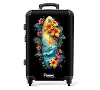 NoBoringSuitcases.com Valise Soute 23kg, Grande Taille Rigide, Serrure TSA, Taille M (67cm - 72L), Motif Planche de Surf - Fleurs