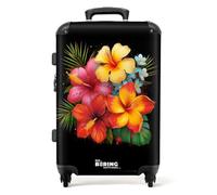 NoBoringSuitcases.com Valise Soute Grande 23kg, Rigide, Moyenne et Grande Taille (67cm - 72L), Serrure TSA (Fleurs - Orange)