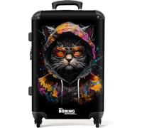 NoBoringSuitcases.com Valise Soute Grande 23kg, Rigide, Moyenne et Grande Taille (67cm - 72L), Serrure TSA (Chat - Noir)