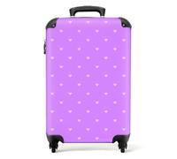 NoBoringSuitcases.com® Valises, Bagages a Main Cabine 55x35x25 10kg, Luggage, Suitcase, Rigides 4 roulettes, De Voyage, Cadenas Avion, Ultra légère, Poignée Extensible, Fond Violet en Forme de Cœur