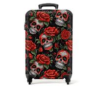 NoBoringSuitcases.com® Valises, Bagages a Main Cabine 55x35x25 10kg, Luggage, Suitcase, Rigides 4 roulettes, De Voyage, Cadenas Avion, Ultra légère, Poignée Extensible, Roses tête de Mort