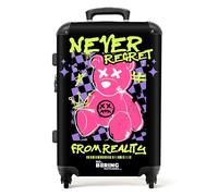 NoBoringSuitcases.com Valises, Valise Soute, Grande Valise, TSA, Valise Soute 23kg, Valise Rigide, Valise Taille M, Valise Grande, Valise Grande Taille (67cm - 72L), (Ourson en Peluche Rose - Noir)