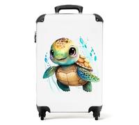 NoBoringSuitcases© Valise Cabine Enfant, Bagages Roulette, Suitcase, | 55x35x25 cm - (Tortue - Blanc)
