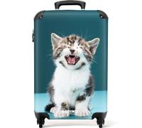 NoBoringSuitcases© Valise Enfant Cabine, Bagages Roulette Trolley, Assise, | 55x35x25 cm - Chaton - Bleu