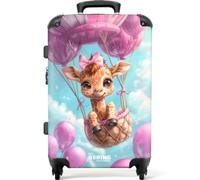 NoBoringSuitcases© Valise Moyenne Enfant Voyage Medium Suitcase Rigide | 67x43x25 cm - Bagages Roulette Légère Avion Solide Travel Bags Vacances Girafe - Montgolfière - Adorable