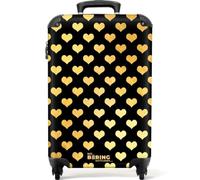 NoBoringSuitcases© © Valise Rigide de Voyage Valise à roulettes Coque Dure | 55x35x20 cm - en Bagage à Main - Taille Moyenne en 12 Images (Petits cœurs dorés sur fond noir, )