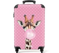 NoBoringSuitcases© © Valise Rigide de Voyage Valise à roulettes Coque Dure | 55x35x20 cm - en Bagage à Main - Taille Moyenne en 12 Images (Girafe avec un chewing-gum devant des points roses, )
