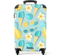 NoBoringSuitcases© © Valise Rigide de Voyage Valise à roulettes Coque Dure | 55x35x20 cm - en Bagage à Main - Taille Moyenne en 12 Images (Motif estival avec des fleurs et des cornets de glace, )