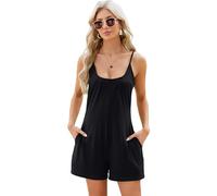 NobSuit Combinaison courte d'été pour femme avec poches et bretelles réglables, une pièce ample pour la plage, les vacances et le quotidien, Noir , M