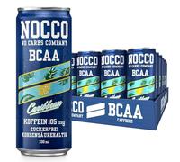 NOCCO BCAA Energy Drink Pack de 24 - Boisson énergisante végétalienne sans sucre avec caféine, vitamines et acides aminés - Ananas des Caraïbes, 24 x 330 ml avec caution (Caraïbes)