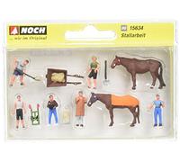 Noch - 15634 - Modélisme Ferroviaire - Travail D'Écurie - 6 Figurines + 2 Chevaux + Accessoires