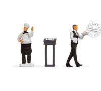 Noch Tiny-Scenes Figurines «Restaurant» 16512 – Cuisinier et serveur, peintes à la main – HO 1:87
