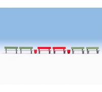 NOCH 35848 Échelle N Ensemble Bancs (4 Verts, 2 Rouges Et 2 Poubelles)