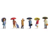 Noch Figurines Les gens sous la pluie H0 15523, modèle fini, 6 pièces colorées à la main