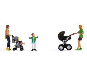 Noch Mères avec Enfants, Figurines colorées à la Main, 4 Figurines et 2 poussettes pour Piste H0