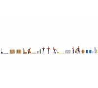 Noch® Monde de figurines à thème « chargement de marchandises », avec figurines de travailleurs de l'entrepôt mobiles, colorées à la main pour la piste H0, idéal pour les scènes de modélisme vivantes