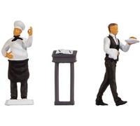 Noch Tiny-Scenes Figurines «Restaurant» 16512 – Cuisinier et serveur, peintes à la main – HO 1:87
