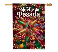Noche De Posada Candy Figure Thème Noël Maison Drapeau 71,1 x 101,6 cm | Motif de figurine Star Candy, drapeau de cour, accents de canne à sucre et d'agrumes, fond lumineux, thème vacances