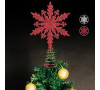 NOCHME Flocon De Neige Étoile Pointes De Sapin De Noël 14 X 22,9 Cm Super Brillant Paillettes Noel Décoration Christmas Tree Topper Star Rouge