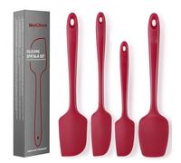 NoChoX 4 Pièces Spatules Silicone,Résistant à la Chaleur à 500°F,Ustensiles Cuisine Silicone avec Noyau en Acier,Sans BPA,Antiadhésif,Spatule Patisserie Silicone pour Mélanger, Cuire et Cuisiner,Rouge