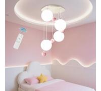 NOCHX Lumière Moderne Crème Pendentif LED Luminosité Réglable Et Température De Couleur Lustre De Chambre Pour Enfants Garçons Et Filles Chambre Protection Des Yeux Lumières Suspendues(Rose)