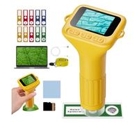 NOCOEX Microscope Portable 1000X pour Enfants - Microscope de Poche à écran IPS 2,0" Lumières LED avec 15 Lames et Carte TF 32G - Mini Micro Scope Numérique Extérieur à Partir de 3-12 Ans (Jaune)