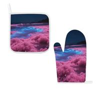 Noctiluca Bloom Lot de 2 maniques en coton résistant à la chaleur avec boucles de suspension, maniques de cuisine antidérapantes pour cuisine, pâtisserie, protection de comptoir