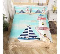 NODATE Housse de Couette 220x240 Thème Nautique Parures de Lit Tour De Guet 2 Personnes Literie Bateau en Microfibre Douce Imprimé 3D avec 2 Taies d'oreiller avec Fermeture éclair
