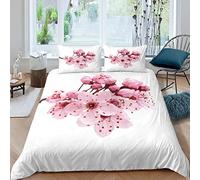NODATE Housse de Couette 240 x 260 Fleur De Cerisier Rose Parures de Lit Simplicité 2 Personnes Literie Filles Blanches en Microfibre Douce Imprimé 3D avec 2 Taies d'oreiller avec Fermeture éclair