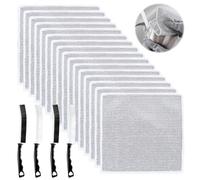 Nodcows 16 pcs Chiffons à Vaisselle en Fil de Fer pour Humide et Sèche avec 4 pcs Brosse, Chiffons en Fil Métallique Polyvalents, Torchon Multifonctionnel Anti-Rayures pour Cuisine