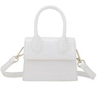 Nodeber Mini sac à bandoulière pour femme et fille en cuir synthétique avec rabat et poignée sur le dessus, (croco Blanc), Small