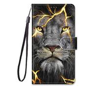 Nodigao Coque Compatible pour Motorola Moto G34 5G / G45 5G Antichoc avec Support Clapet Design Animal Motif Drôle Étui Bumper 372 Kickstand Case Cover Housse Portefeuille - Lion