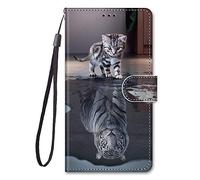 Nodigao Coque Compatible pour Samsung Galaxy S24 FE Antichoc avec Support Clapet Design Animal Motif Drôle Étui Bumper Kickstand Case Cover Housse Portefeuille - Tigre