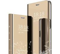 Nodigao Coque pour iPhone 13/14 Smart View Antichoc Miroir Dur avec Support Clapet Design Drôle Étui Bumper Kickstand Case Cover Housse - Or