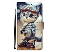 Nodigao Coque pour Motorola Moto E14 / G24 Cuir Antichoc avec Support Clapet Design Motif Drôle Étui Bumper Kickstand Case Cover Housse Portefeuille - Chat