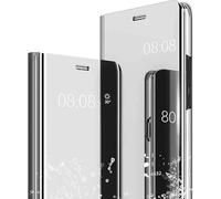 Nodigao Coque pour Xiaomi 15T Pro 5G Smart View Antichoc Miroir Dur avec Support Clapet Design Drôle Étui Bumper Kickstand Case Cover Housse - Silve