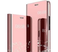 Nodigao Coque pour Xiaomi 15T Pro 5G Smart View Antichoc Miroir Dur avec Support Clapet Design Drôle Étui Bumper Kickstand Case Cover Housse - Or Rose