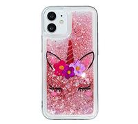 Nodigo Coque Compatible avec iPhone 12 Mini Paillette Silicone Liquide Transparente Motif Drôle Antichoc 3D Étui Bumper Kawaii Bling Case Cover One Piece Housse - Licorne