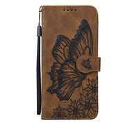 Nodigo Cuir Coque pour Samsung Galaxy A02s Antichoc avec Support Clapet Design Silicone Papillon Motif Drôle Étui Bumper 360 Kickstand Case Cover Housse Fille Femme Homme Portefeuille - Marron