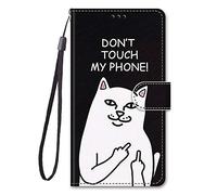 Nodigo Cuir Coque pour Samsung Galaxy A12/M12 Antichoc avec Support Clapet Silicone Animal Motif Drôle Bumper 360 Kickstand Case Cover Housse Fille Femme Homme Portefeuille - Don't Touch My Phone