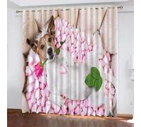 NODIII 3D Imprimé Jack Russel Terrier Motif Polyester Rideaux Occultants A Oeillets Salon Draperies FenêTre DéCoration Adulte Enfant Chambre Cuisi Opaque Rideau 2 PièCes 280X250cm(LxH) Rose