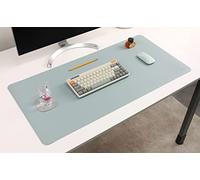 Nodito DeskPaw Sous-main en cuir double face, buvard pour ordinateur portable, tapis de souris, écriture, dessin, tapis d'art et d'artisanat (bleu/argent, 17"x35")