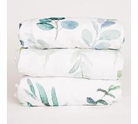 NODNAL CO. Leafy Pack n Play Lot de 3 draps-housses portables pour berceau 100 % jersey de coton pour bébé fille/garçon - Feuilles neutres, verdure, eucalyptus floral 160 g/m²