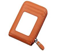 Noedy Porte-cartes de crédit avec blocage RFID en cuir véritable avec fermeture éclair sur tout le pourtour, marron, S, femmes, hommes