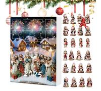 Noël, 10,24 pouces 24 jours Jésus Charm set pour le compte à rebours inspiré de la foi avec des souvenirs décoratifs, une décoration de vacances pour la porte arbre.